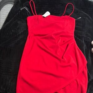 Windsor Red Asymmetrical Ruched Bodycon Mini Dress